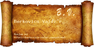 Berkovics Valér névjegykártya